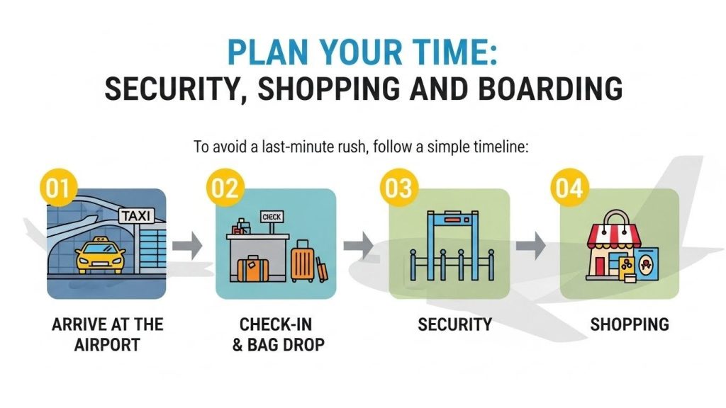 Plan Your Time Security, Shopping, and Boarding