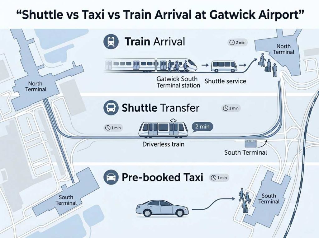 Comparison Shuttle vs Taxi vs Train Arrival